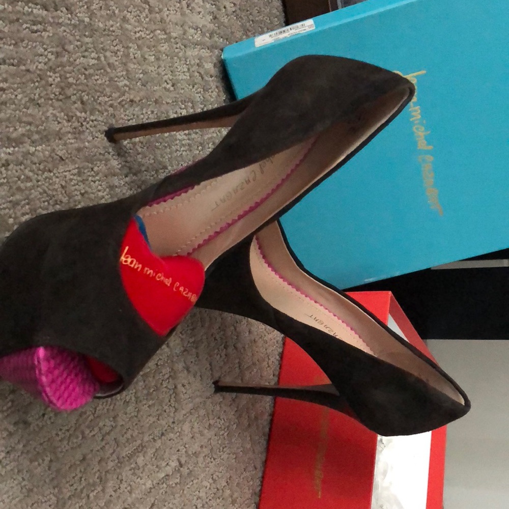 Jean-Michel Cazabat peep toe suede stilettos